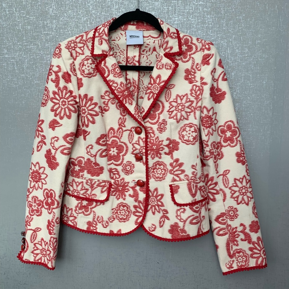 MOSCHINO Ivory & Red Floral Print Blazer